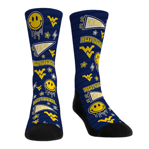West Virginia Mountaineers - Smiley Stickers Socks - YinzerShop