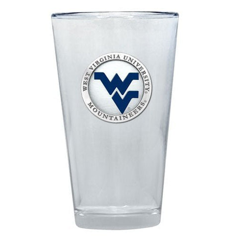 West Virginia Pint Glass – 16 oz College Beer Glass with Fine Pewter Casting Pint Glass - YinzerShop