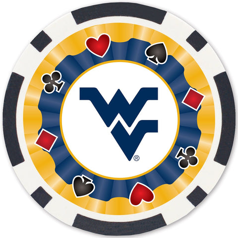 West Virginia Poker Chips - 100 Piece Casino Poker Chip Set with Team Logo Chips & Tray Poker Chips & Sets - YinzerShop