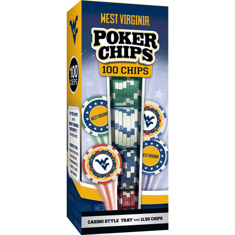 West Virginia Poker Chips - 100 Piece Casino Poker Chip Set with Team Logo Chips & Tray Poker Chips & Sets - YinzerShop