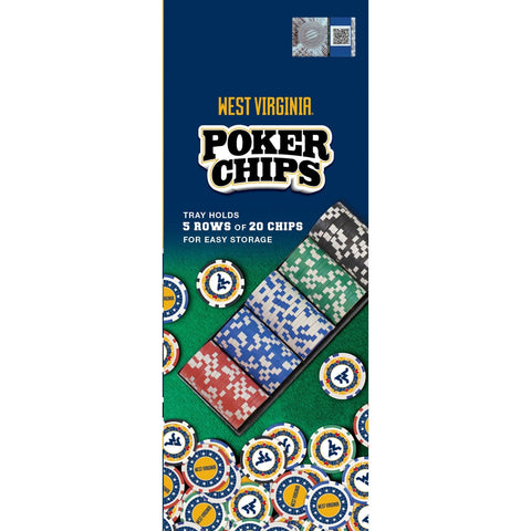 West Virginia Poker Chips - 100 Piece Casino Poker Chip Set with Team Logo Chips & Tray Poker Chips & Sets - YinzerShop