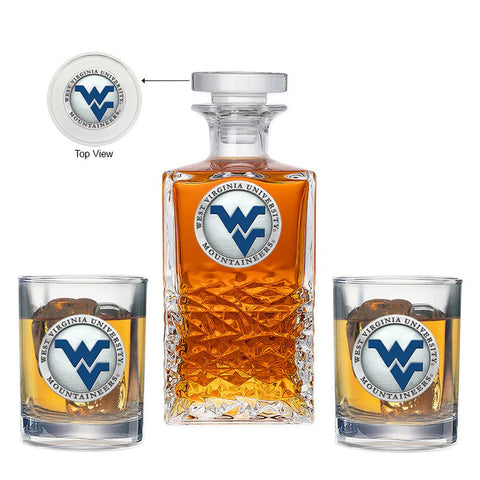 West Virginia University Decanter - 24 Ounce Glass Set with Pewter Barware Gift Decanter Set - YinzerShop