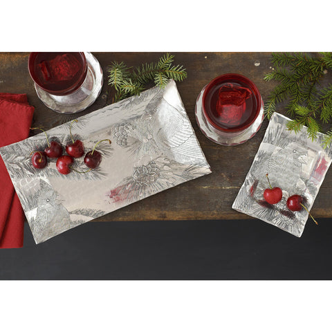 Winter Cardinal Server - Hand Wrought Small Horizon Metal Serving Tray - YinzerShop