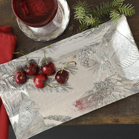 Winter Cardinal Server - Hand Wrought Small Horizon Metal Serving Tray - YinzerShop
