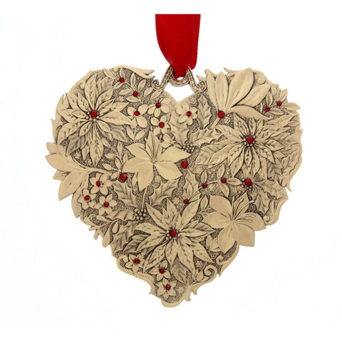 Winter Floral Ornament | Seasons of Love Bronze Heart | Festive Holiday Decor - YinzerShop