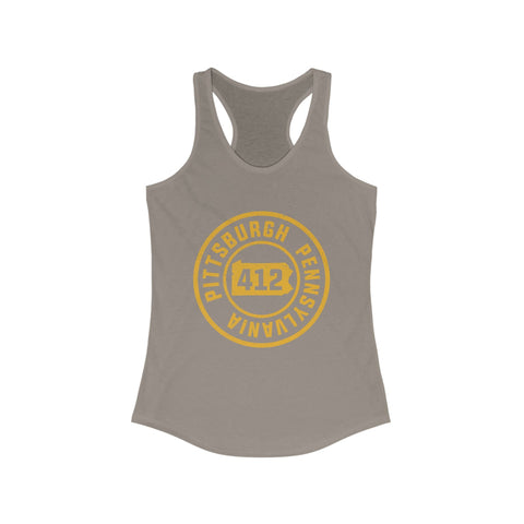 Women's Racerback Tank 412 Pittsburgh Stamp | Soft Breathable Fabric Flattering Silhouette Top Tank Top - YinzerShop