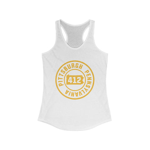 Women's Racerback Tank 412 Pittsburgh Stamp | Soft Breathable Fabric Flattering Silhouette Top Tank Top - YinzerShop