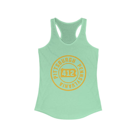 Women's Racerback Tank 412 Pittsburgh Stamp | Soft Breathable Fabric Flattering Silhouette Top Tank Top - YinzerShop
