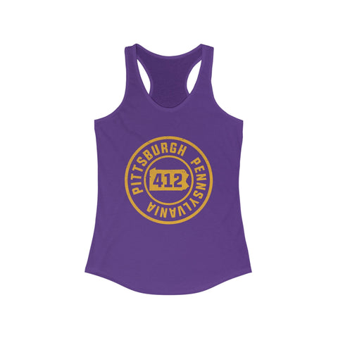 Women's Racerback Tank 412 Pittsburgh Stamp | Soft Breathable Fabric Flattering Silhouette Top Tank Top - YinzerShop