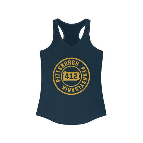 Women's Racerback Tank 412 Pittsburgh Stamp | Soft Breathable Fabric Flattering Silhouette Top Tank Top - YinzerShop