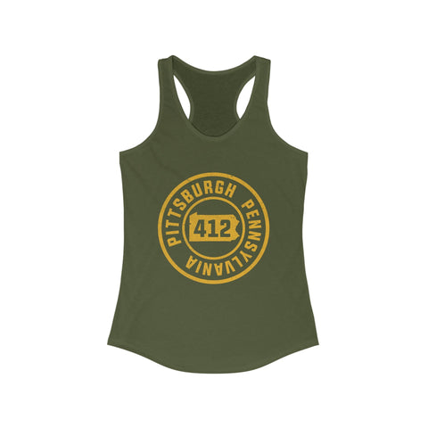 Women's Racerback Tank 412 Pittsburgh Stamp | Soft Breathable Fabric Flattering Silhouette Top Tank Top - YinzerShop