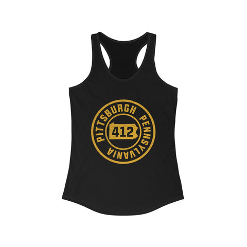 Women's Racerback Tank 412 Pittsburgh Stamp | Soft Breathable Fabric Flattering Silhouette Top Tank Top - YinzerShop