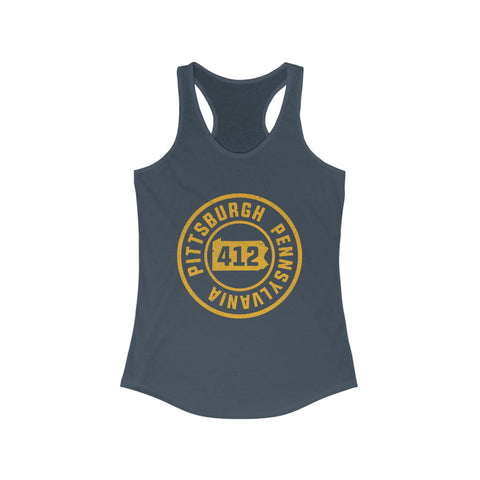 Women's Racerback Tank 412 Pittsburgh Stamp | Soft Breathable Fabric Flattering Silhouette Top Tank Top - YinzerShop