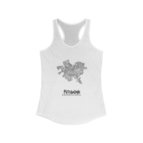 Women's Racerback Tank Pittsburgh Map Tang Top - Flattering Fitted Summer Layering Shirt Tank Top - YinzerShop