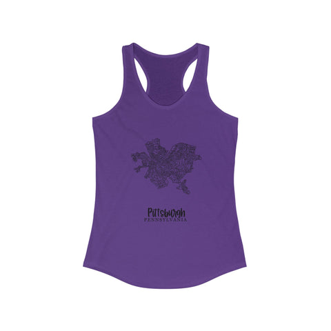 Women's Racerback Tank Pittsburgh Map Tang Top - Flattering Fitted Summer Layering Shirt Tank Top - YinzerShop