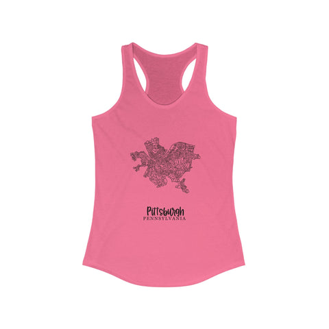Women's Racerback Tank Pittsburgh Map Tang Top - Flattering Fitted Summer Layering Shirt Tank Top - YinzerShop