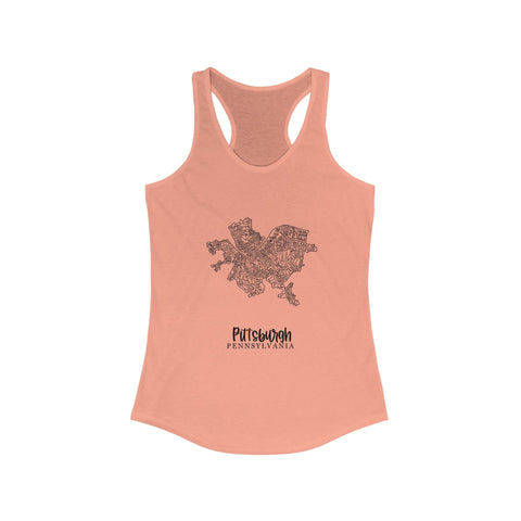 Women's Racerback Tank Pittsburgh Map Tang Top - Flattering Fitted Summer Layering Shirt Tank Top - YinzerShop
