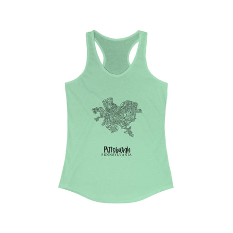 Women's Racerback Tank Pittsburgh Map Tang Top - Flattering Fitted Summer Layering Shirt Tank Top - YinzerShop