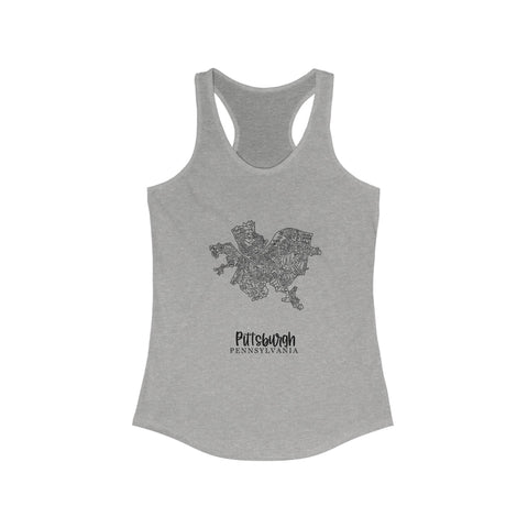 Women's Racerback Tank Pittsburgh Map Tang Top - Flattering Fitted Summer Layering Shirt Tank Top - YinzerShop