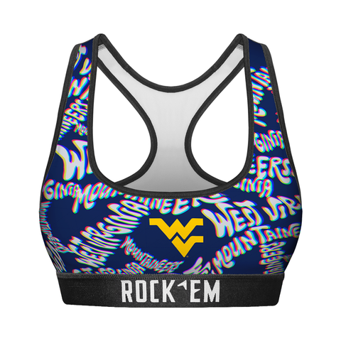 Women's Sports Bra - West Virginia Mountaineers - Twisted Wordmark Underwear - YinzerShop