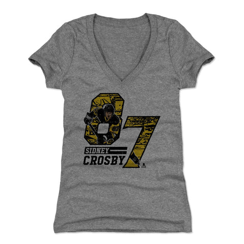 Women's V-Neck T-Shirt | Sidney Crosby Slim Fit Tri Color Shirt for Sports Women's V-Neck T-Shirt - YinzerShop