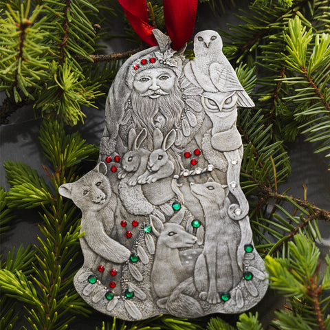 Woodland Santa Ornament – Aluminum Holiday Ornament with Austrian Crystals - YinzerShop