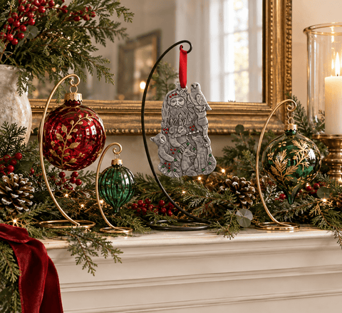 Woodland Santa Ornament – Aluminum Holiday Ornament with Austrian Crystals - YinzerShop