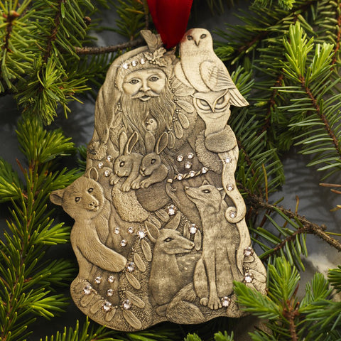 Woodland Santa Ornament – Bronze Christmas Tree Ornament with Austrian Crystals Ornament - YinzerShop