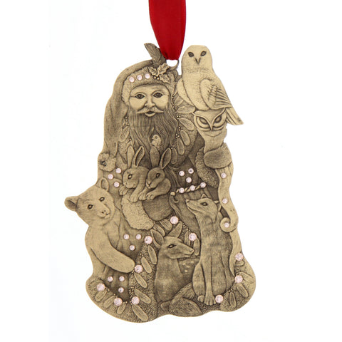Woodland Santa Ornament – Bronze Christmas Tree Ornament with Austrian Crystals Ornament - YinzerShop