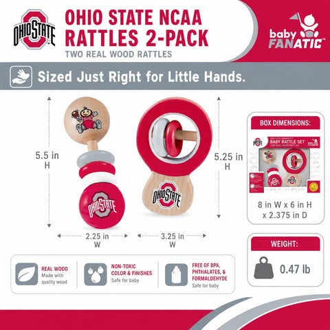 Ohio State Buckeyes Baby Rattles - Wooden Infant Sensory Toys 2-Pack