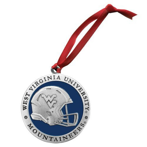 WVU Helmet Ornament – Handcrafted Pewter College Football Ornament With Satin Ribbon Ornament - YinzerShop