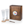 Pittsburgh Steelers - Pilsner Beer Glass Gift Set  Picnic Time Family of Brands Acacia Wood  