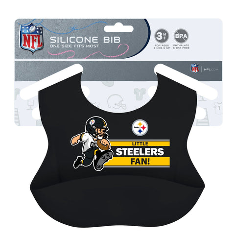 Pittsburgh Steelers Bib | Silicone Feeding Bib With Pocket - Adjustable Neck Strap NFL Baby Mealtime Protector
