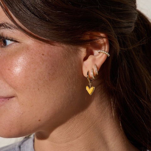 Yellow Stone Huggies - Dainty Gold Plated Earrings With Petite Hoop Design Huggies - YinzerShop