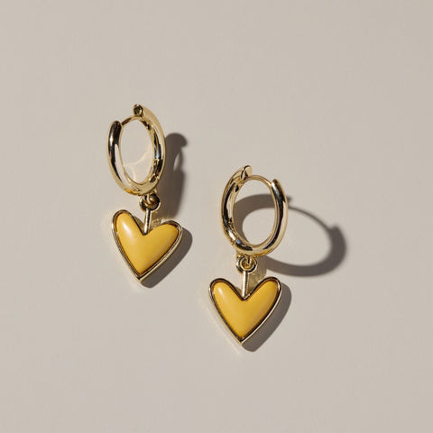 Yellow Stone Huggies - Dainty Gold Plated Earrings With Petite Hoop Design Huggies - YinzerShop