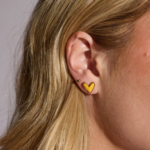 Yellow Stone Studs - Nickel & Suede Signature Heart Shape Earrings With Gold Detail Stud Earrings - YinzerShop