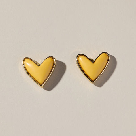 Yellow Stone Sweetheart Studs Stud Earrings Nickel & Suede