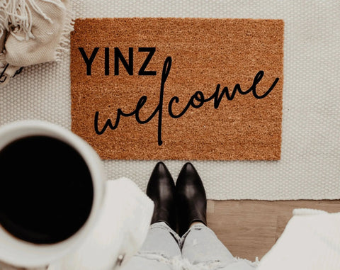 Yinz Welcome Doormat - Custom Hand Painted Non Slip Rubber Backed Mat - YinzerShop