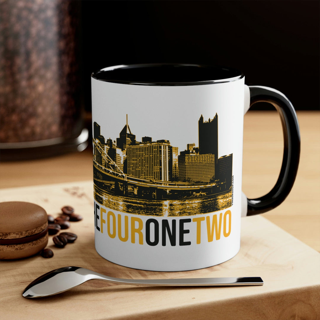 Yinzer 412 Area Code with Pittsburgh City Scape Coffee Mug Mug Printify   