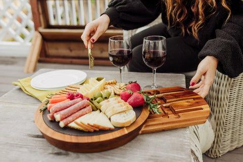 Ohio State Buckeyes - Insignia Acacia and Slate Serving Board with Cheese Tools Charcuterie Board Picnic Time Family of Brands   